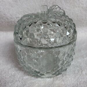vintage glass apple covered dish Jeanette clear diamond cut bowl candy dish